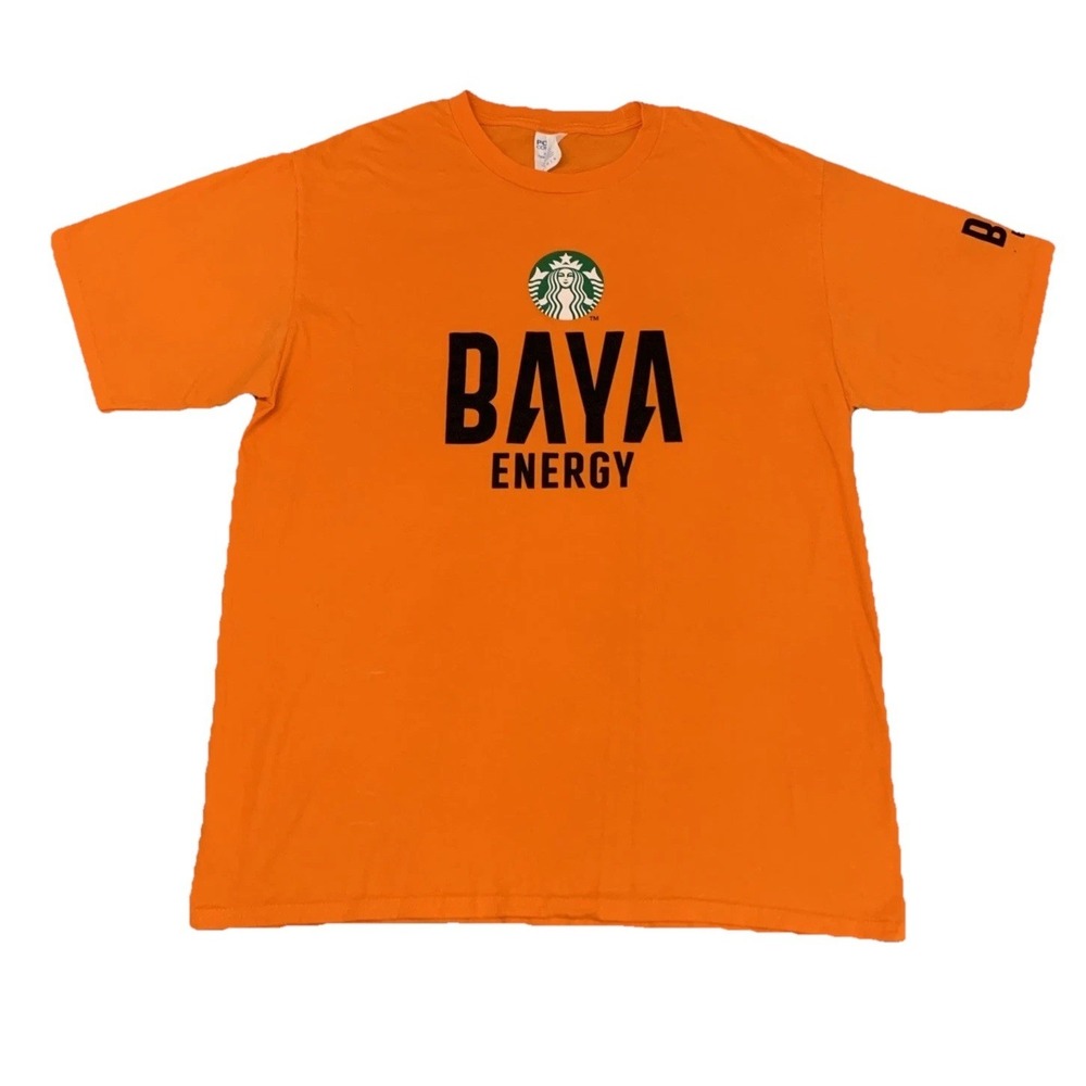 Starbucks Baya Energy Promo Tshirt Adult Large‎ Orange Employee Work Tee